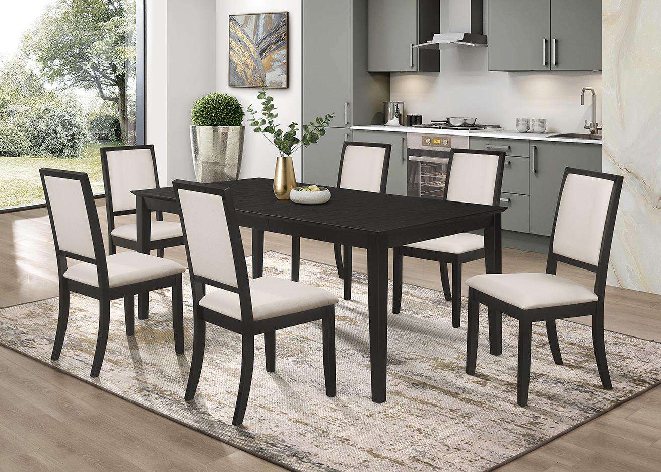 Louise 7-piece Rectangular Dining Set Black and Cream - Half Price Furniture