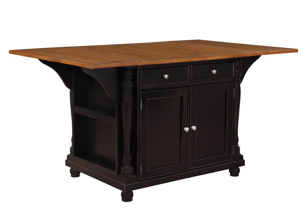 Slater 2-drawer Kitchen Island with Drop Leaves Brown and Black  Las Vegas Furniture Stores