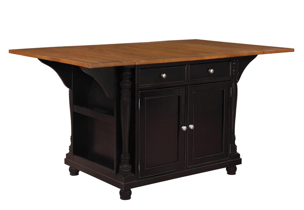 Slater 2-drawer Kitchen Island with Drop Leaves Brown and Black Half Price Furniture