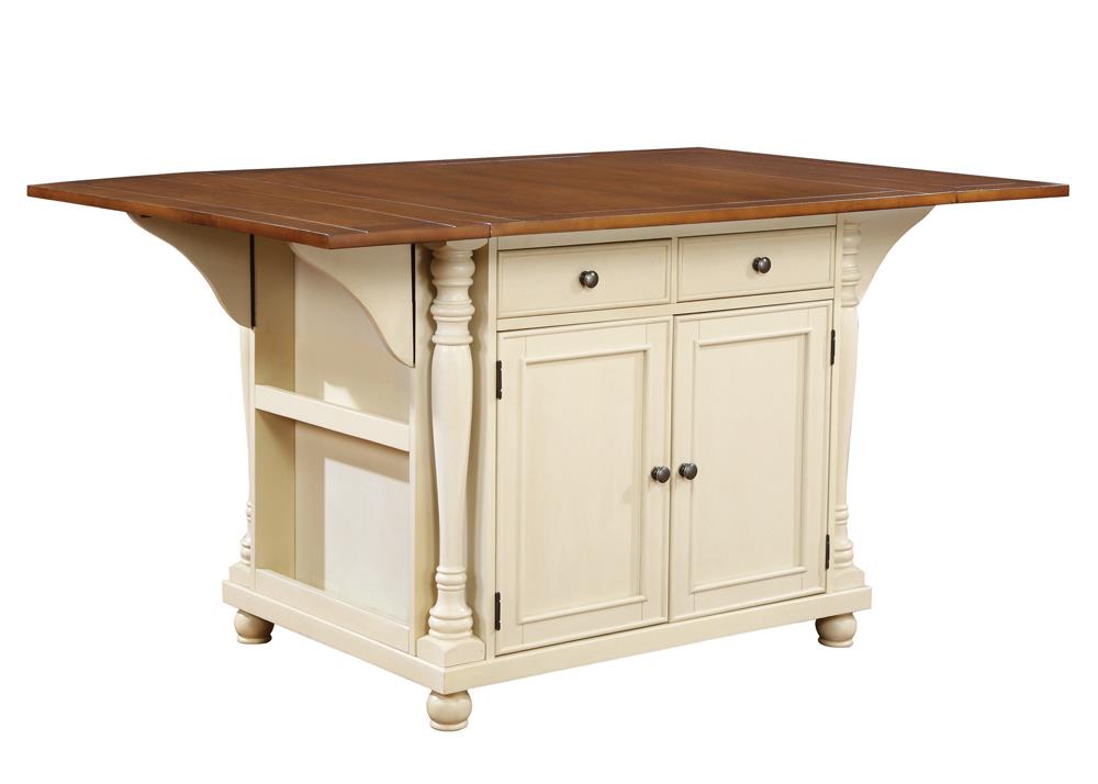 Slater 2-drawer Kitchen Island with Drop Leaves Brown and Buttermilk  Las Vegas Furniture Stores