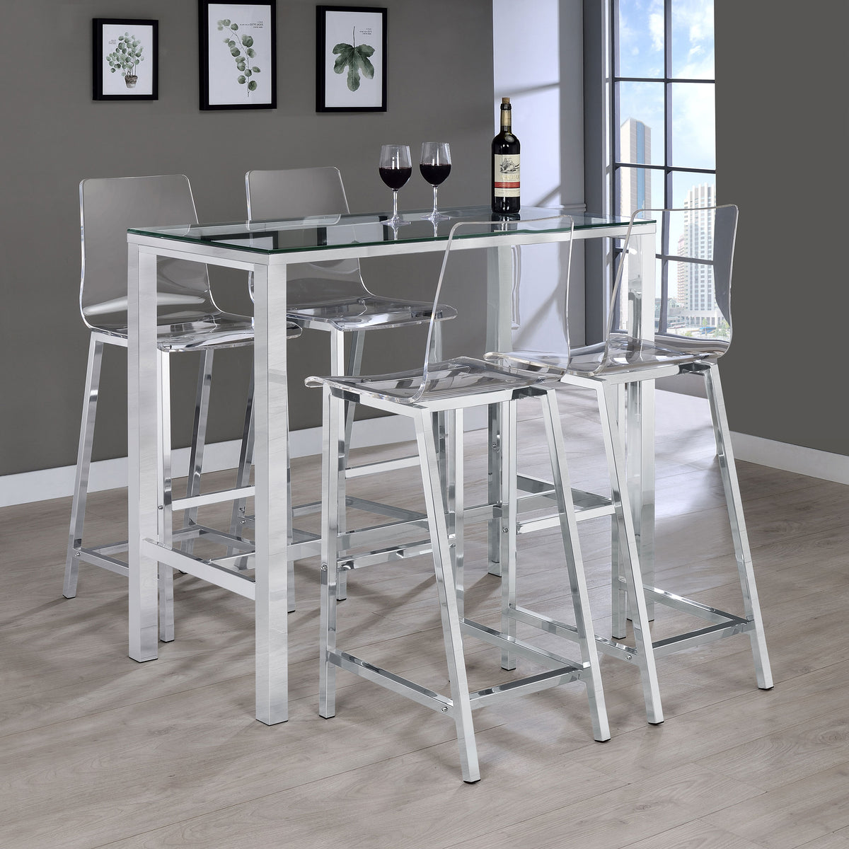 Tolbert 5-piece Bar Set with Acrylic Chairs Clear and Chrome Half Price Furniture