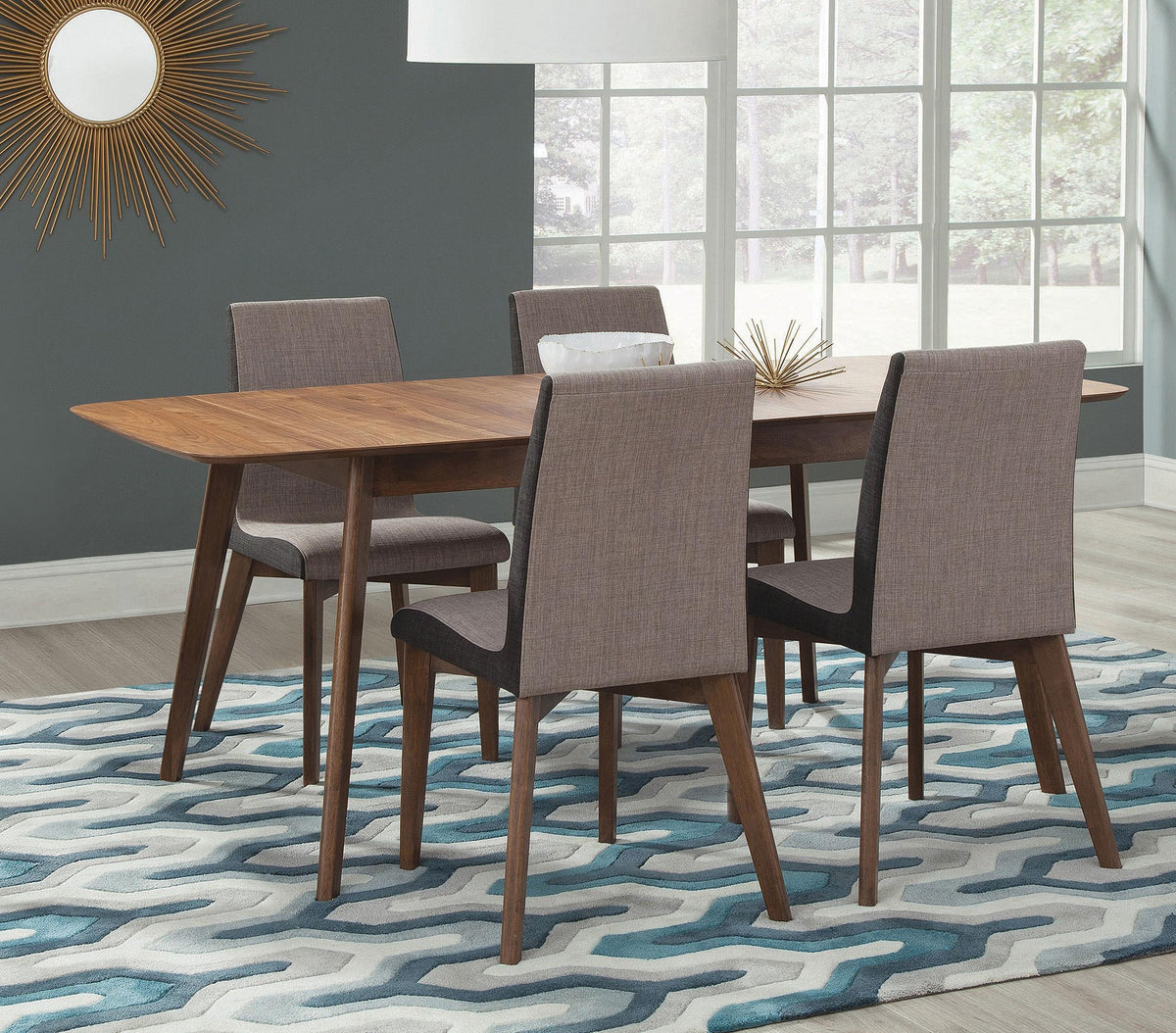 Redbridge 5-piece Dining Room Set Natural Walnut and Grey Half Price Furniture