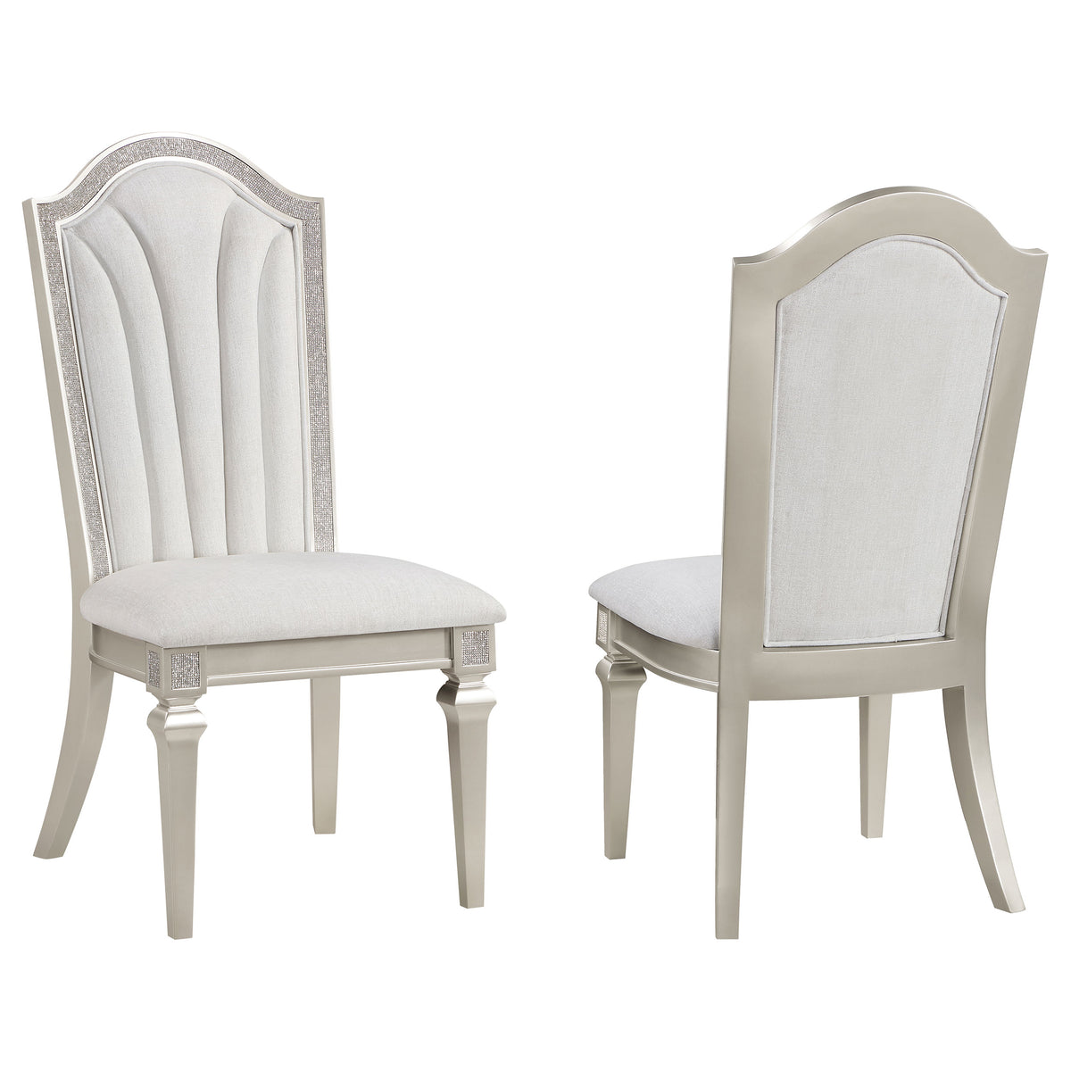 Evangeline Upholstered Dining Side Chair with Faux Diamond Trim Ivory and Silver Oak (Set of 2)  Las Vegas Furniture Stores