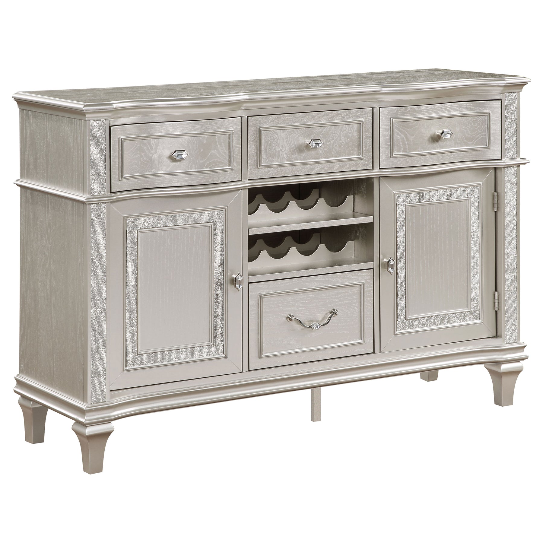 Evangeline 4-drawer Sideboard Server with Faux Diamond Trim Silver Oak Half Price Furniture