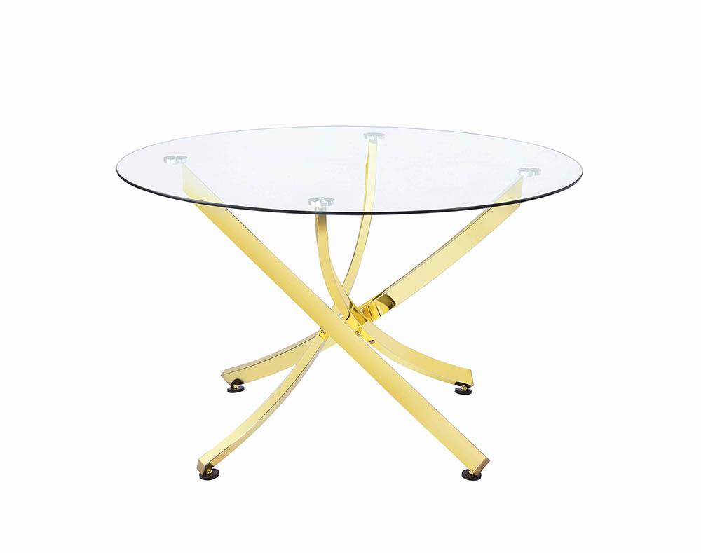 Beckham Round Dining Table Brass and Clear Half Price Furniture