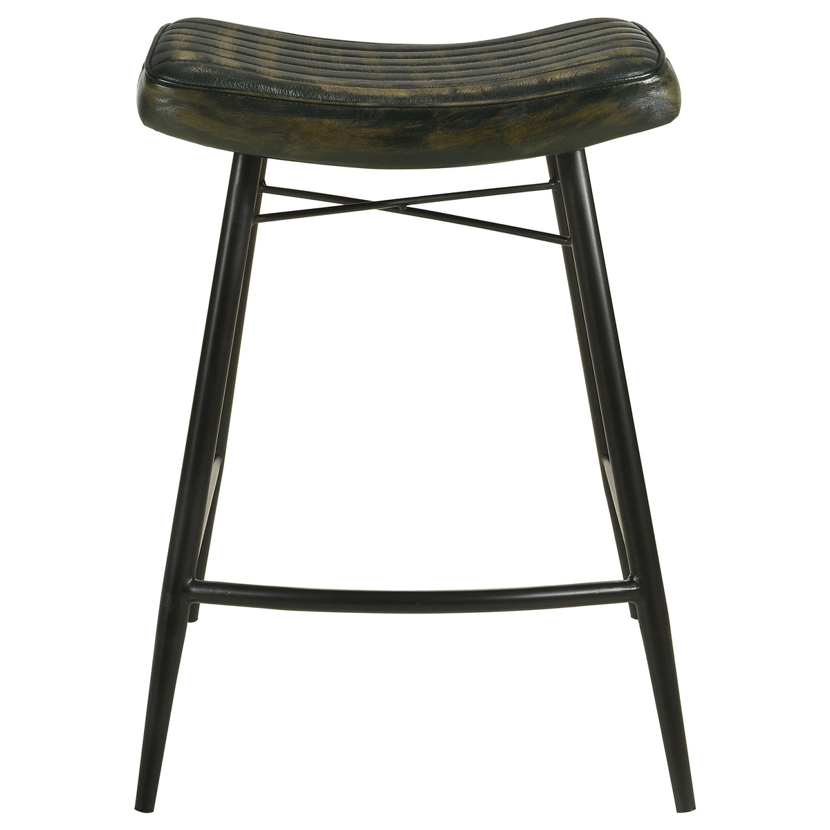 Bayu Leather Upholstered Saddle Seat Backless Counter Height Stool (Set of 2) - Barstool - Half Price Furniture