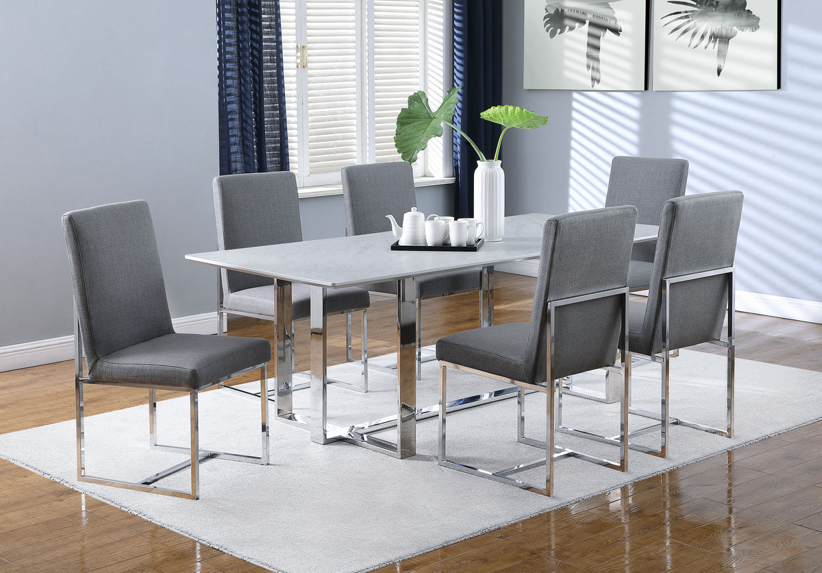 Annika Rectangular Dining Set White and Chrome - Half Price Furniture