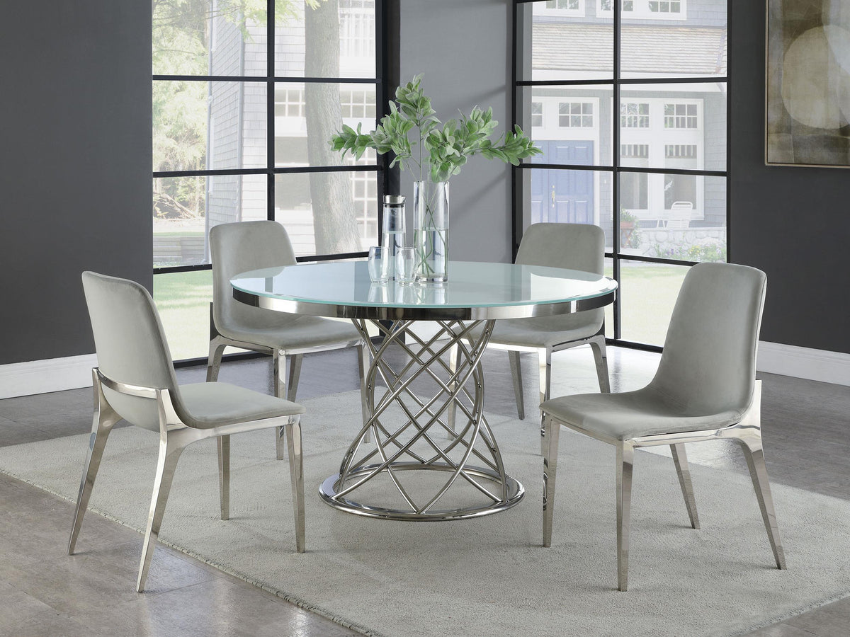 Irene 5-piece Round Glass Top Dining Set White and Chrome  Las Vegas Furniture Stores