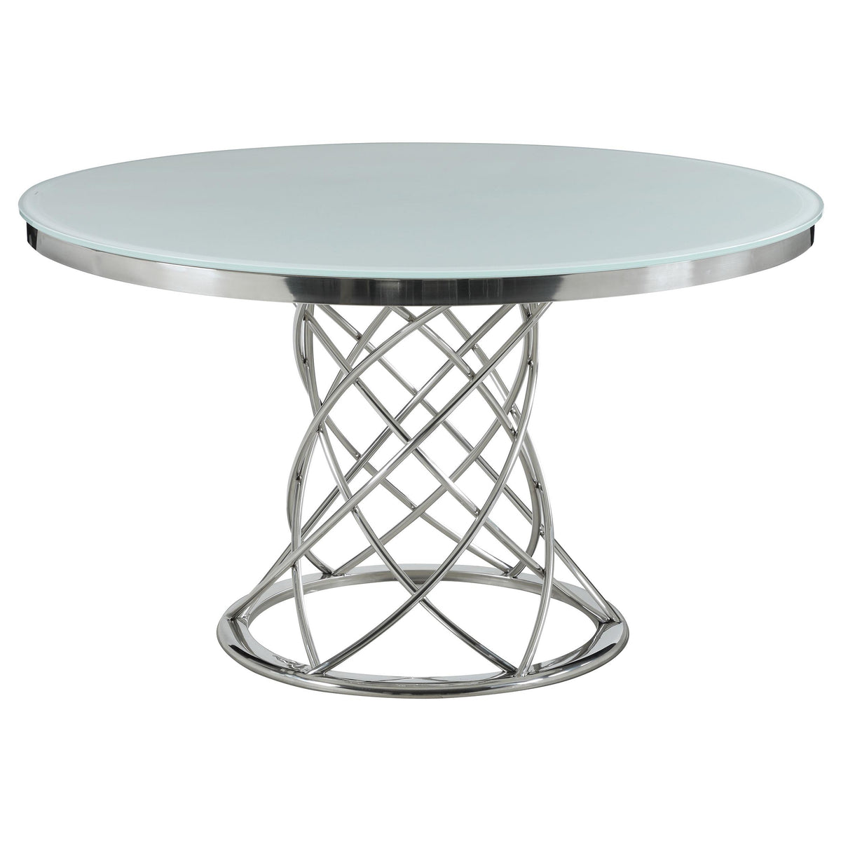 Irene Round Glass Top Dining Table White and Chrome Irene Round Glass Top Dining Table White and Chrome Half Price Furniture