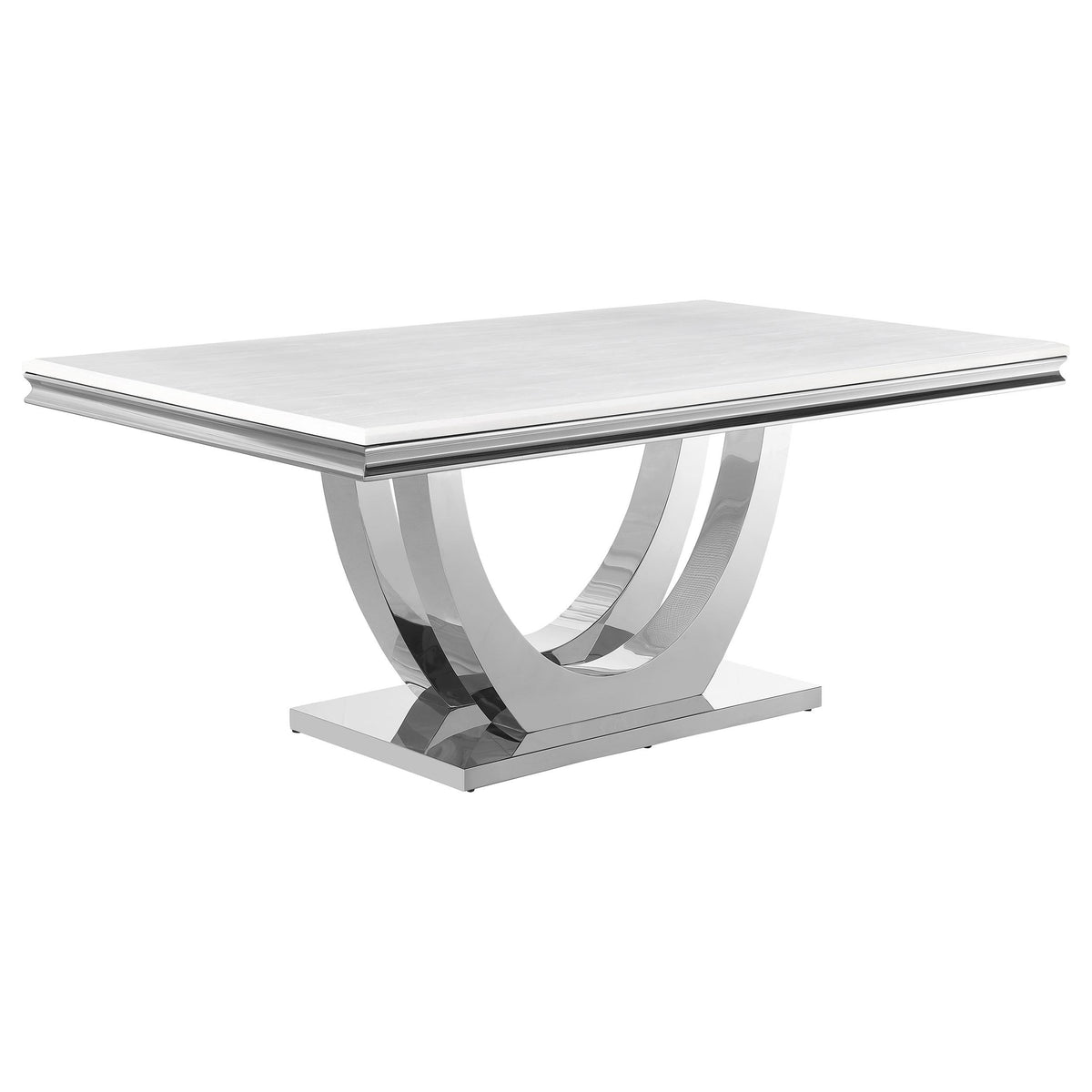 Kerwin Rectangle Faux Marble Top Dining Table White and Chrome Half Price Furniture