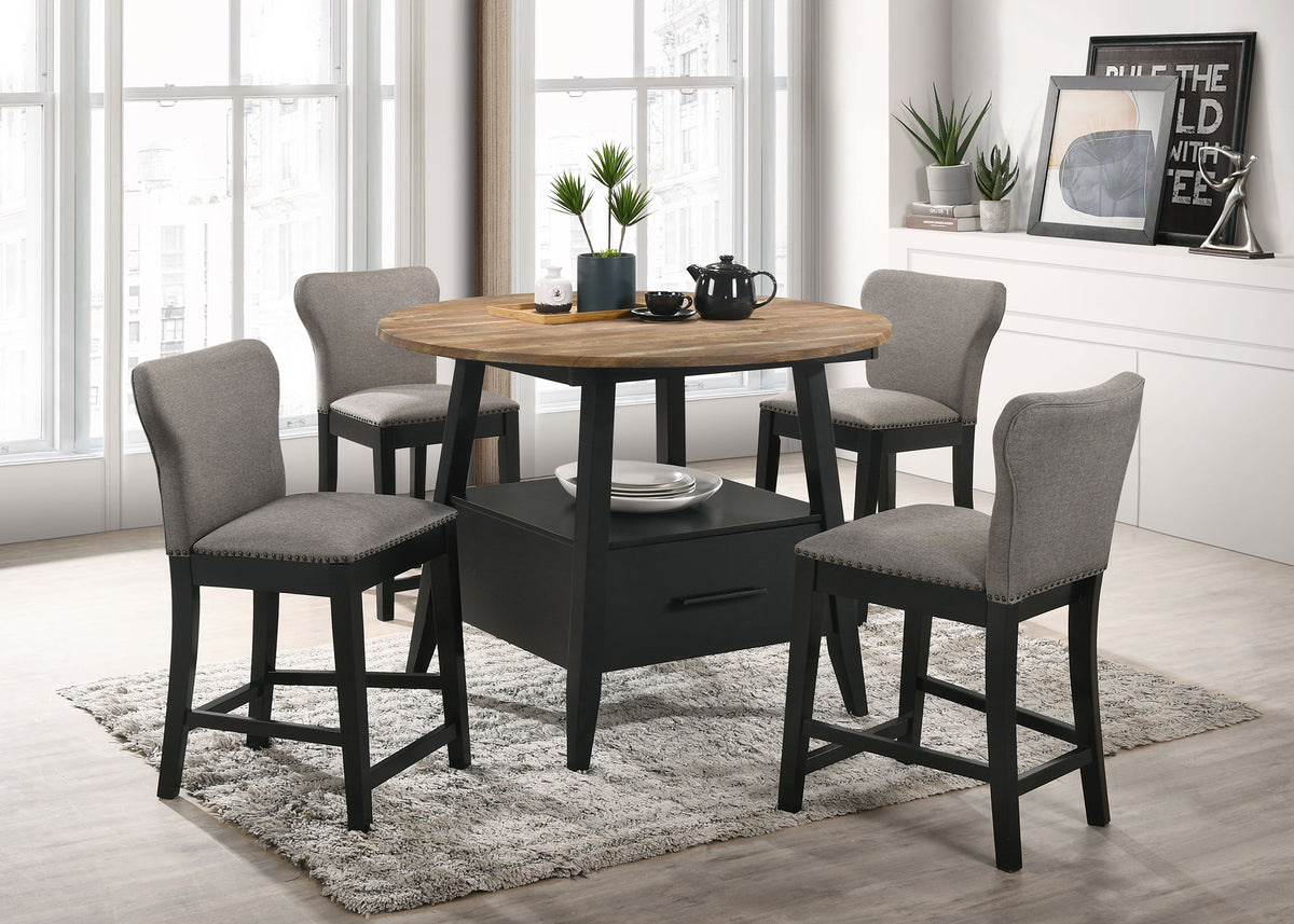 Gibson Round 5-piece Counter Height Dining Set Yukon Oak and Black Gibson Round 5-piece Counter Height Dining Set Yukon Oak and Black Half Price Furniture