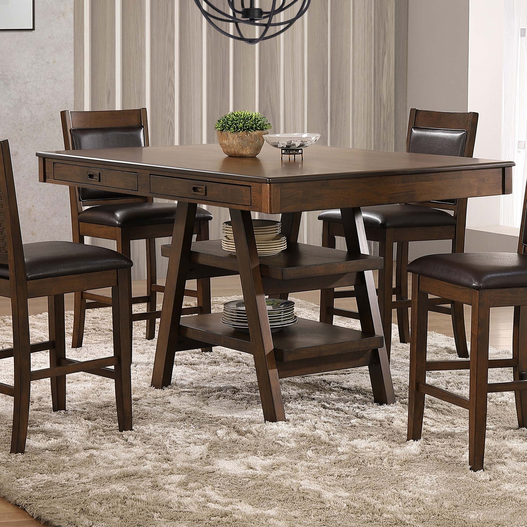 Dewey 2-drawer Counter Height Table with Open Shelves Walnut Half Price Furniture