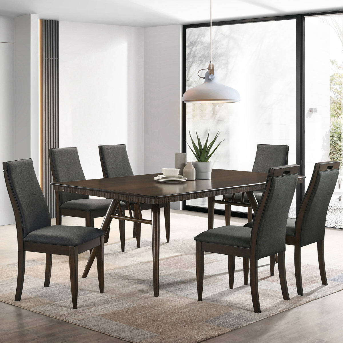 Wes Rectangular Dining Set Grey and Dark Walnut - Dining Room Set - Half Price Furniture