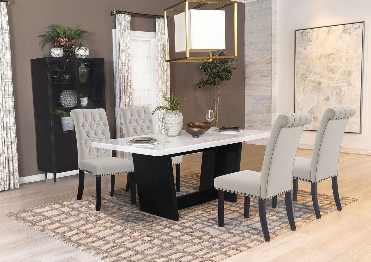 Sherry Rectangular Marble Top Dining Set Half Price Furniture