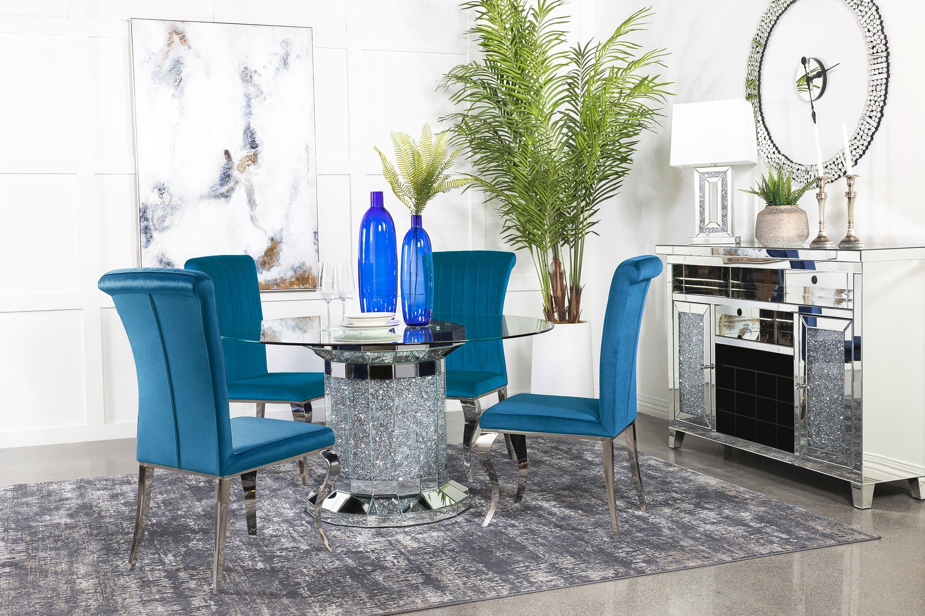 Ellie 5-piece Cylinder Pedestal Dining Room Set Half Price Furniture