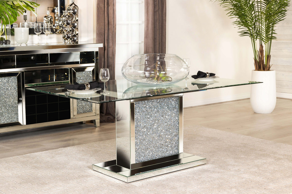 Marilyn Pedestal Rectangle Glass Top Dining Table Mirror  Las Vegas Furniture Stores