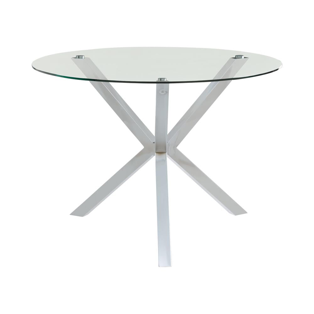 Vance Glass Top Dining Table with X-cross Base Chrome Vance Glass Top Dining Table with X-cross Base Chrome Half Price Furniture