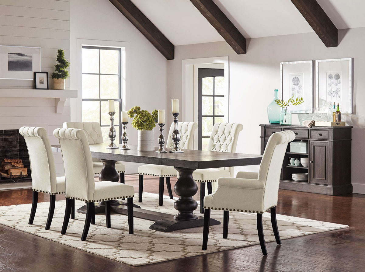 Phelps 7-Piece Rectangular Trestle Dining Set Antique Noir and Beige Half Price Furniture