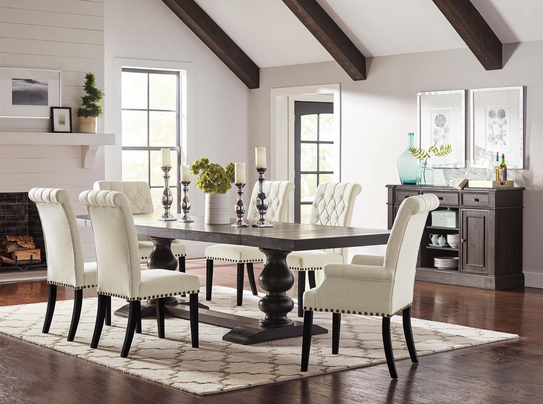 Phelps 8-Piece Rectangular Trestle Dining Set Antique Noir and Beige Half Price Furniture