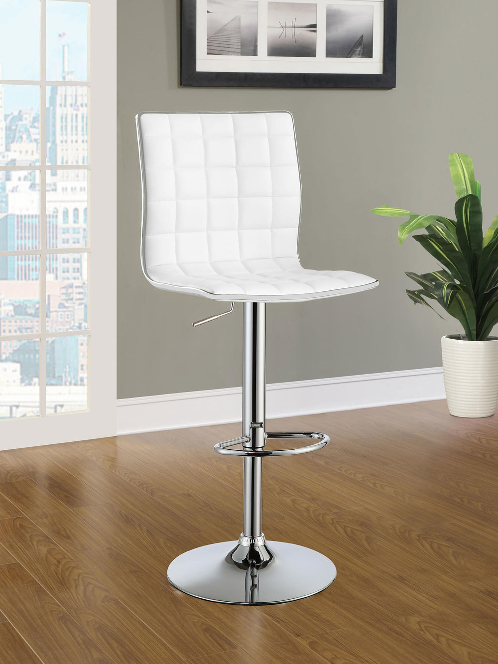 Ashbury Upholstered Adjustable Bar Stools White and Chrome (Set of 2)  Las Vegas Furniture Stores