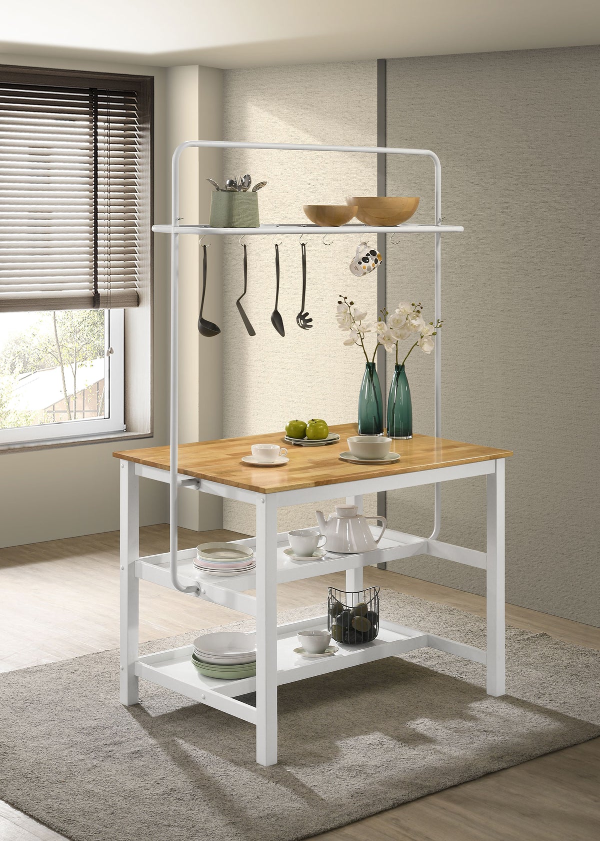Hollis Kitchen Island Counter Height Table with Pot Rack Brown and White  Las Vegas Furniture Stores