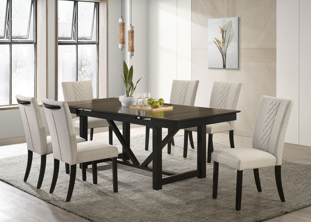Malia Rectangular Dining Table Set with Refractory Extension Leaf Beige and Black Malia Rectangular Dining Table Set with Refractory Extension Leaf Beige and Black Half Price Furniture