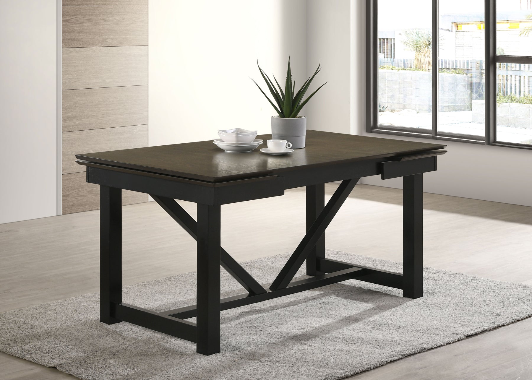 Malia Rectangular Dining Table with Refractory Extension Leaf Black Half Price Furniture