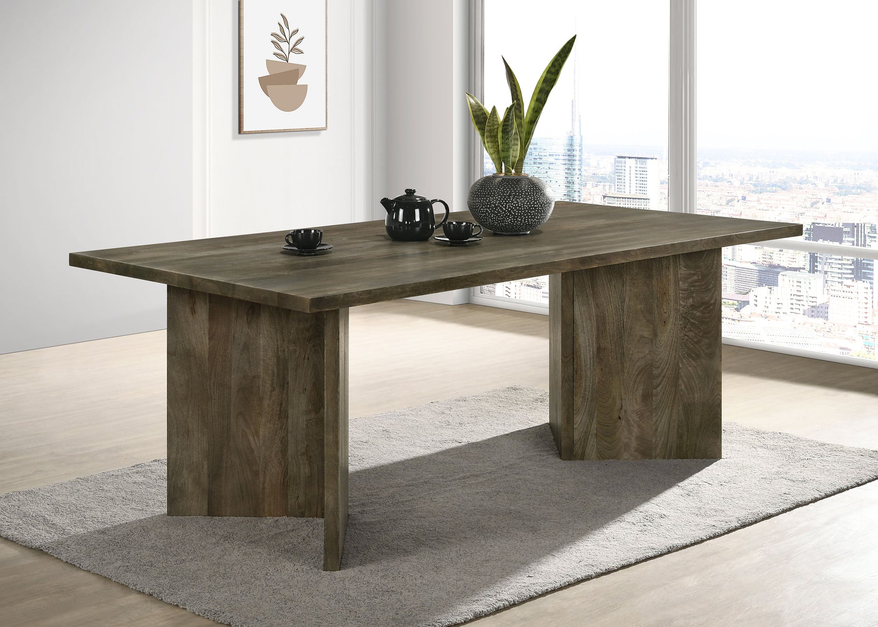 Tyler Rectangular Double V-Leg Dining Table Mango Brown Half Price Furniture