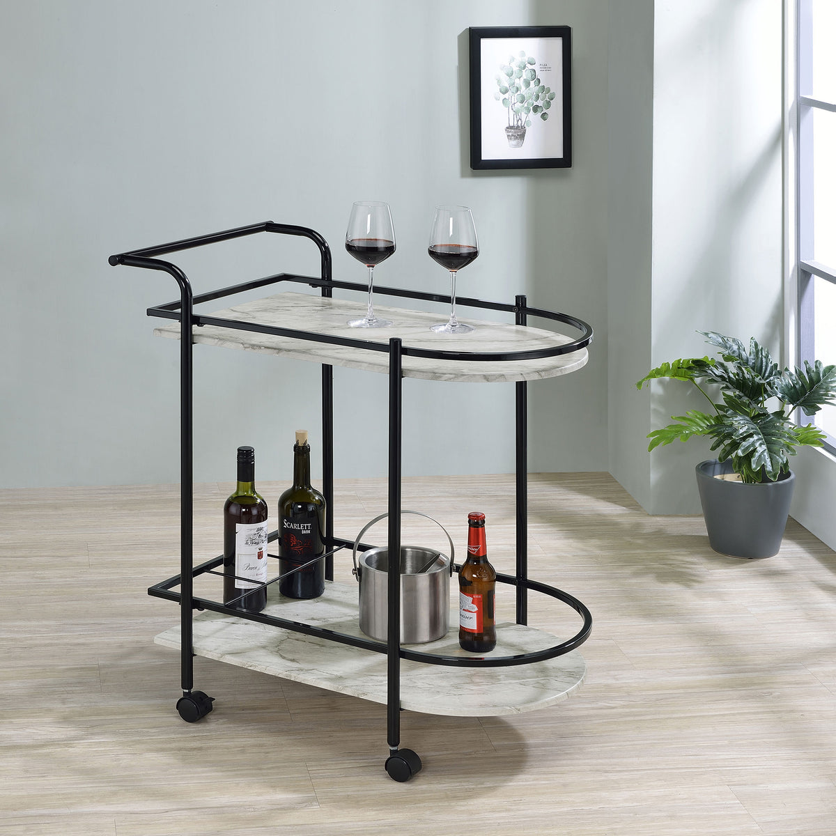 Desiree 2-tier Bar Cart with Casters Black Desiree 2-tier Bar Cart with Casters Black Half Price Furniture