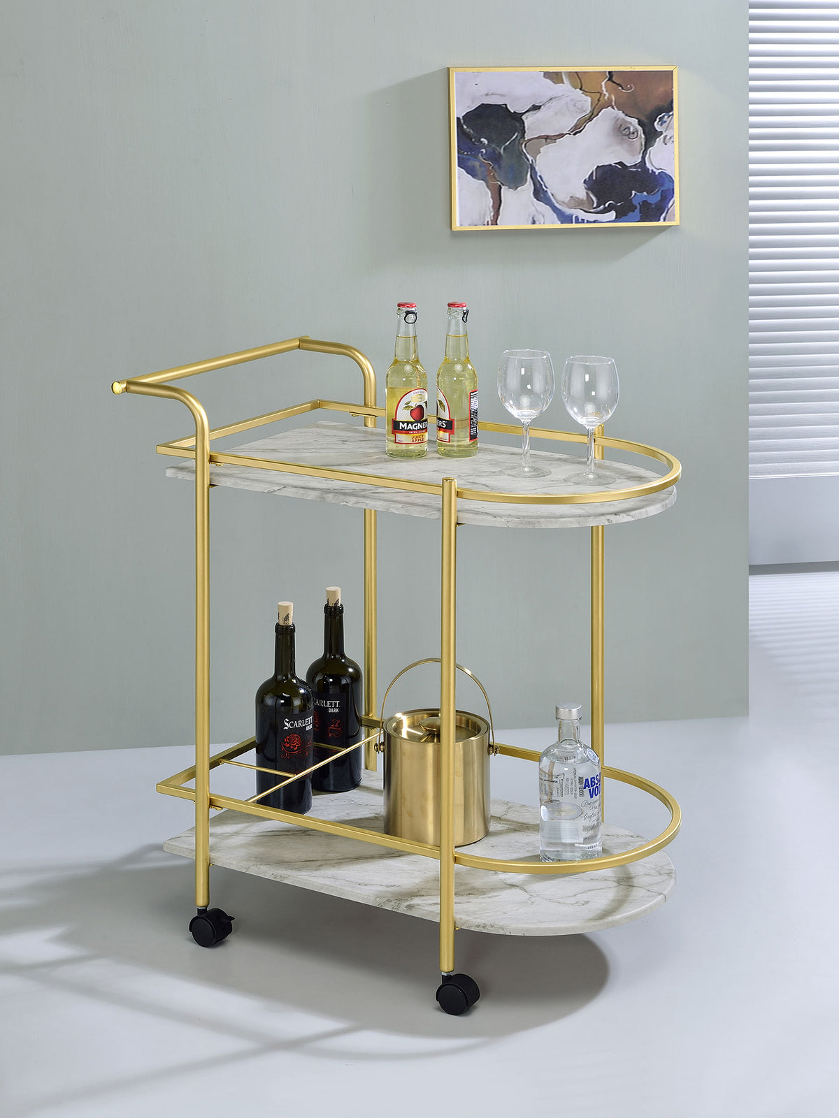 Desiree 2-tier Bar Cart with Casters Black - Bar Cart - Half Price Furniture