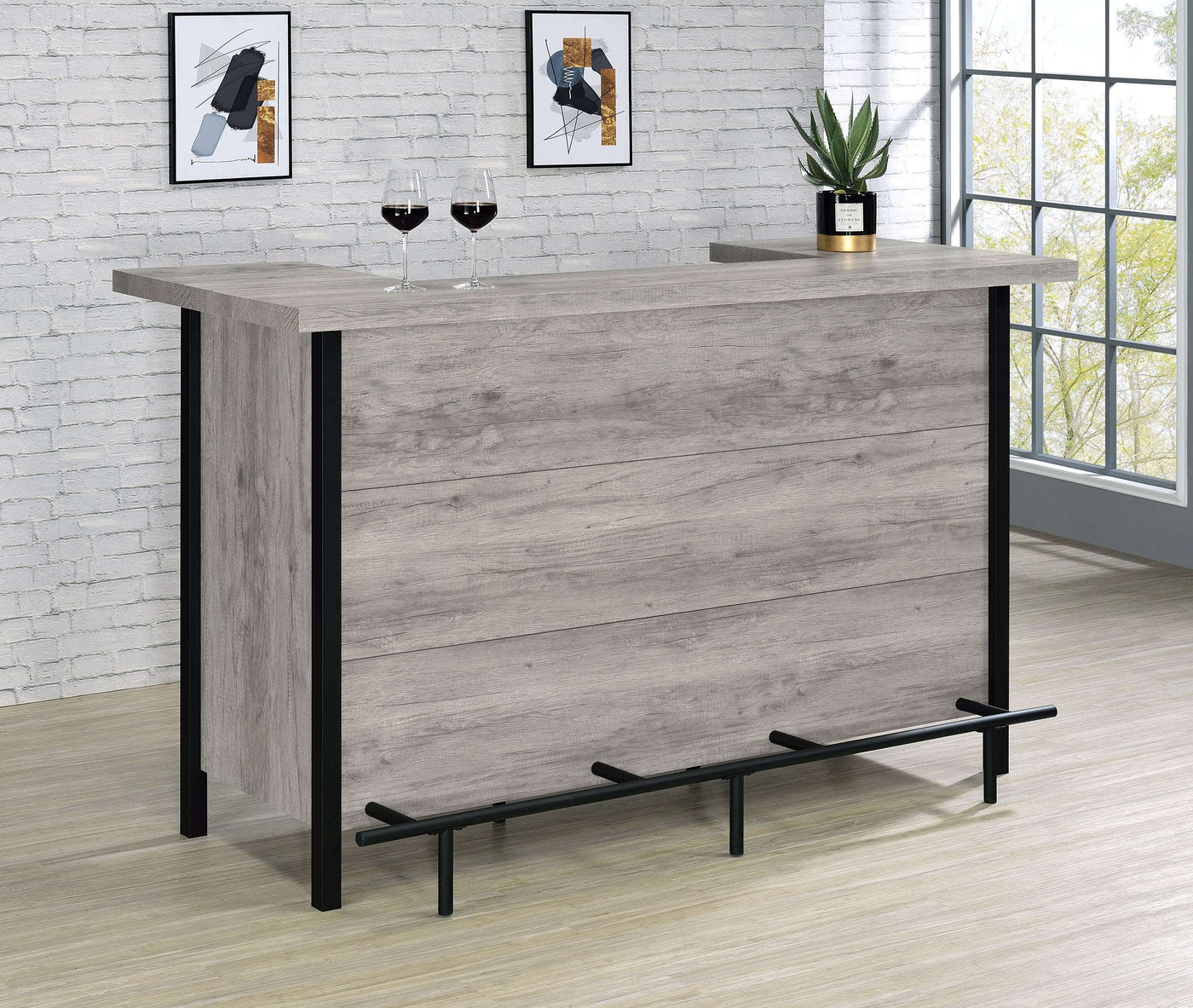 Bellemore Bar Unit with Footrest Grey Driftwood and Black - Half Price Furniture