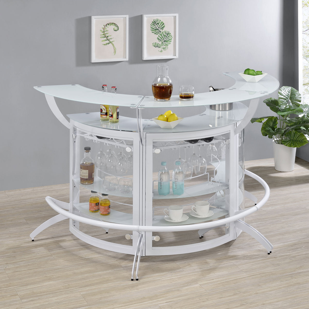 Dallas 2-shelf Curved Home Bar White and Frosted Glass (Set of 3) Half Price Furniture