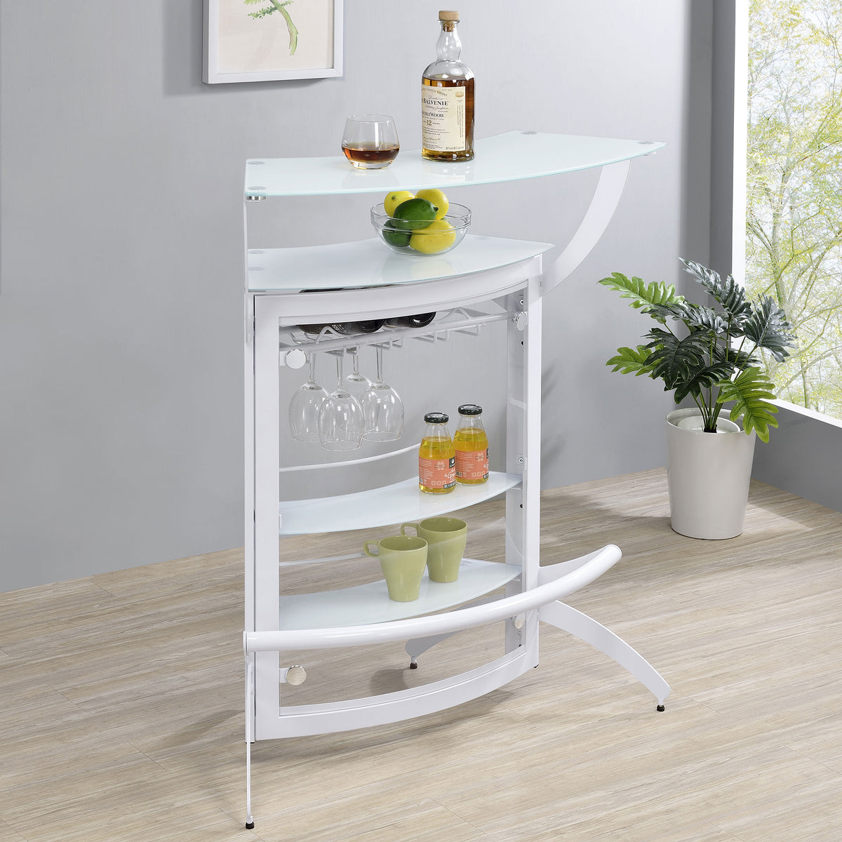 Dallas 2-shelf Home Bar White and Frosted Glass Dallas 2-shelf Home Bar White and Frosted Glass Half Price Furniture