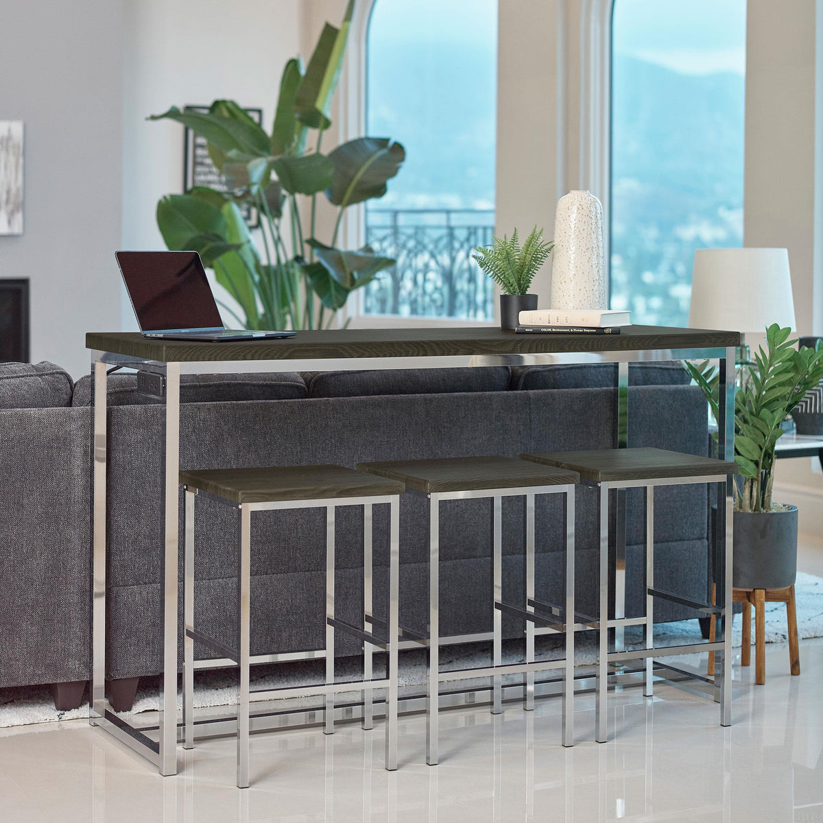 Cassidy 4-piece Rectangular Counter Height Set Dark Oak and Chrome Half Price Furniture
