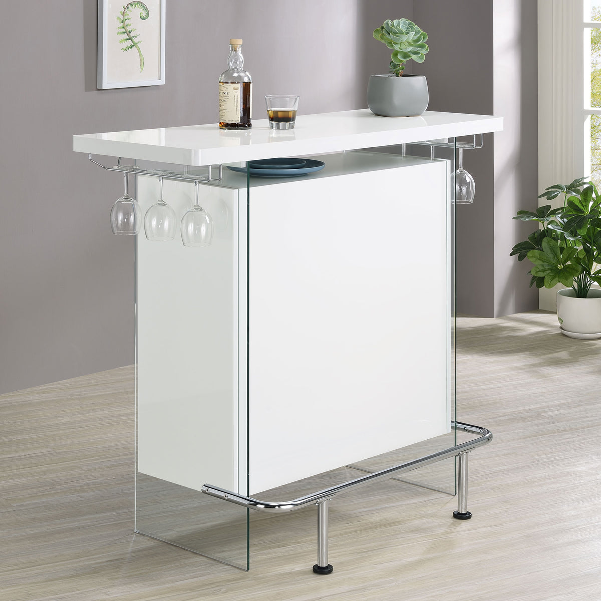 Acosta Rectangular Bar Unit with Footrest and Glass Side Panels Acosta Rectangular Bar Unit with Footrest and Glass Side Panels Half Price Furniture