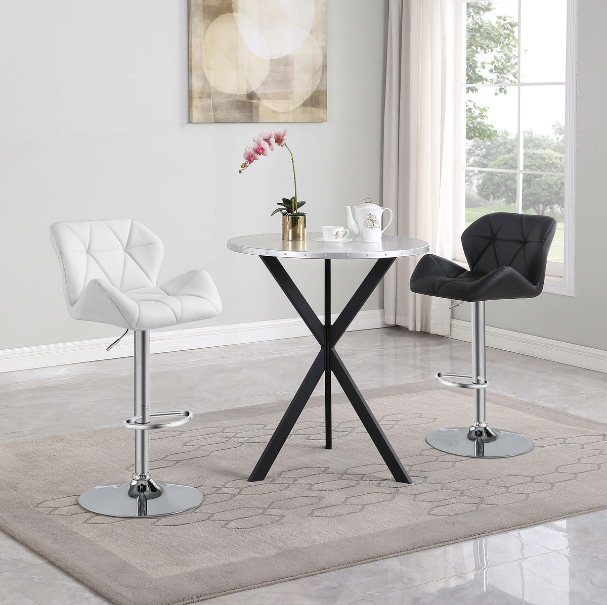 Kenzo Round Metal Top Bar Table Silver and Sandy Black  Las Vegas Furniture Stores