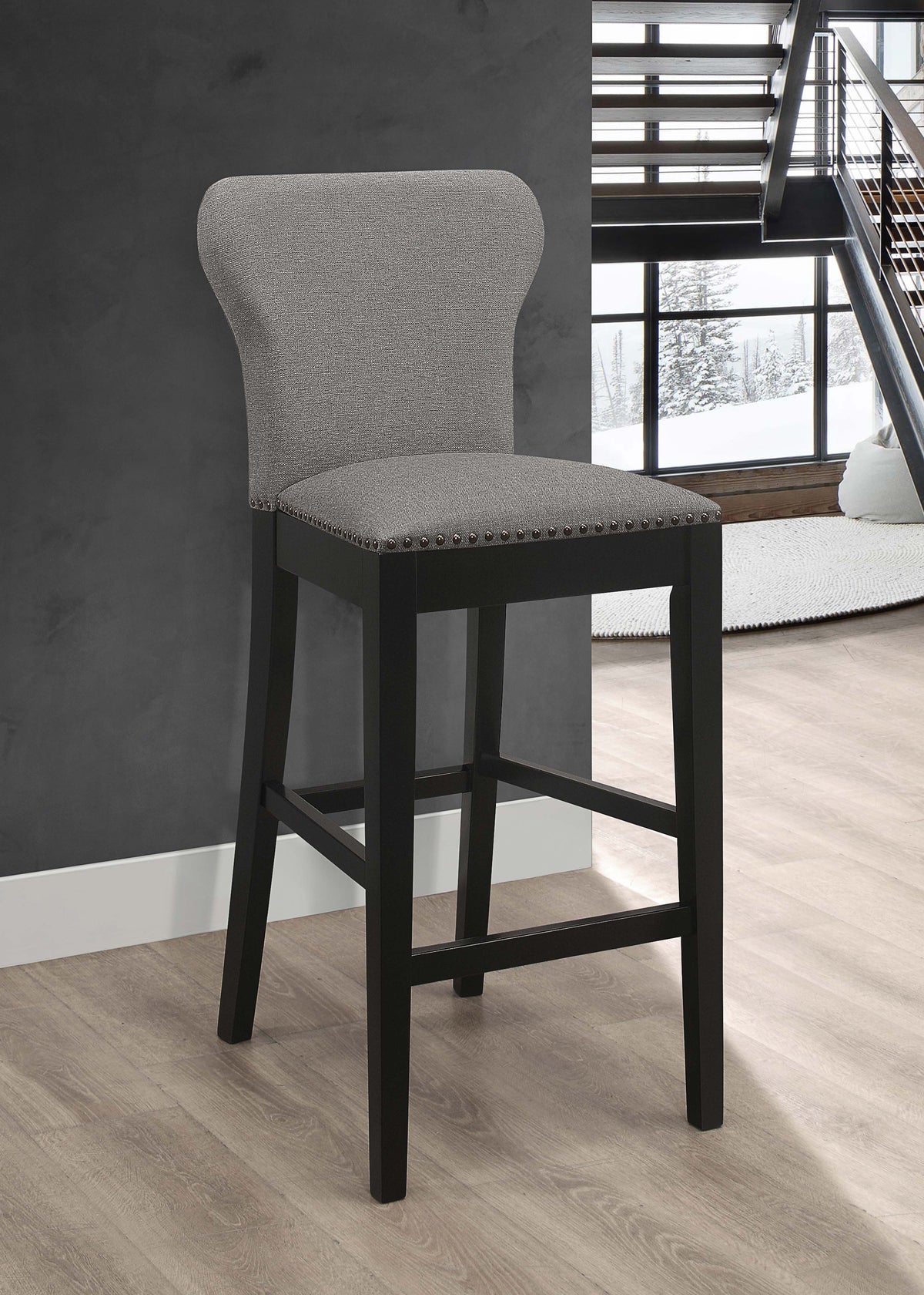 Rolando Upholstered Solid Back Bar Stools with Nailhead Trim (Set of 2) Grey and Black  Las Vegas Furniture Stores