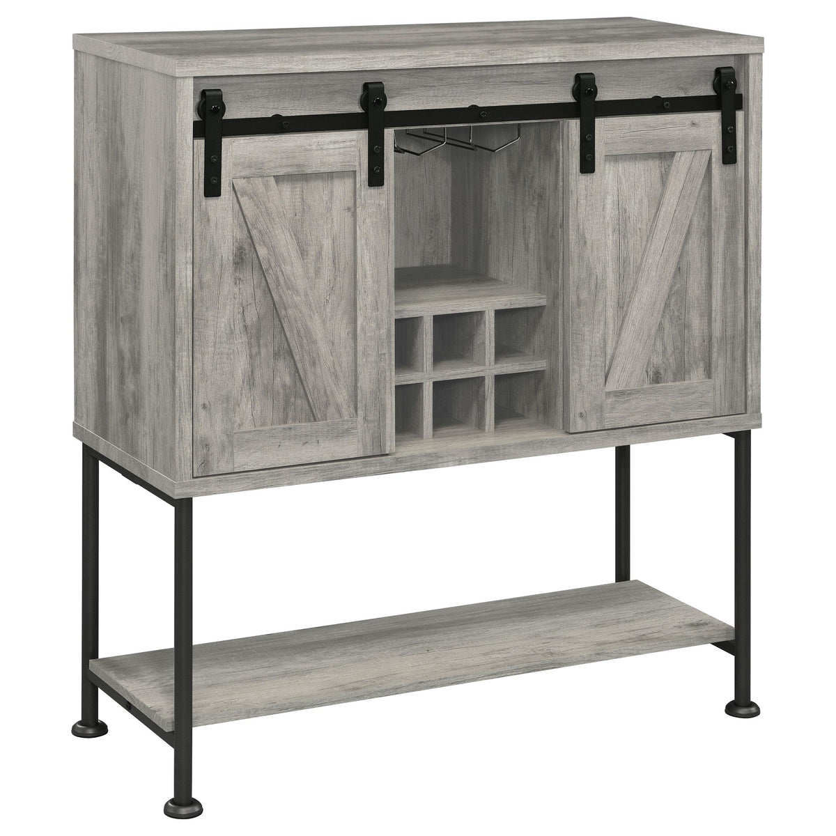 Claremont Sliding Door Bar Cabinet with Lower Shelf Grey Driftwood  Las Vegas Furniture Stores