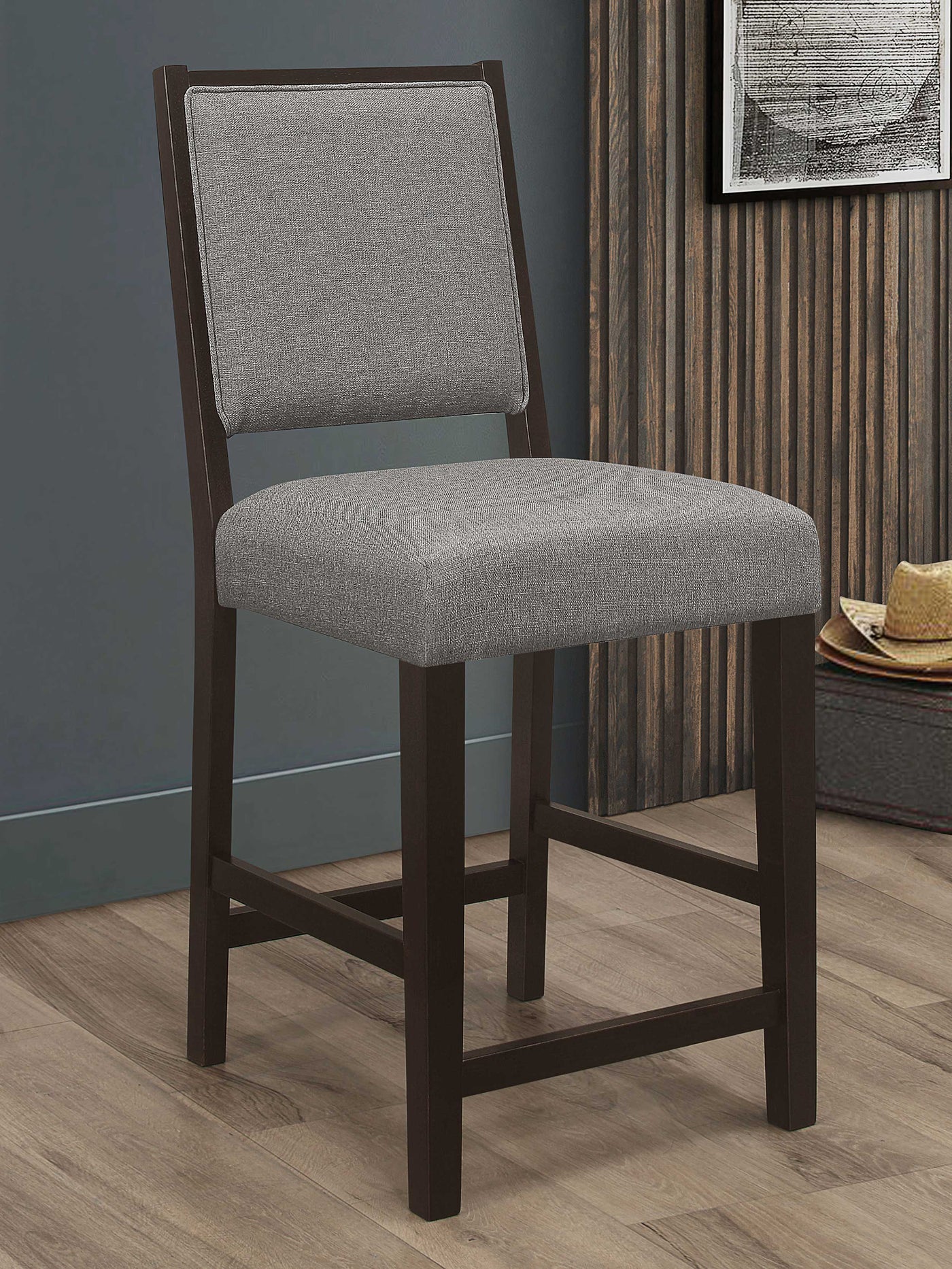 Bedford Upholstered Open Back Counter Height Stools with Footrest (Set of 2) Grey and Espresso Half Price Furniture