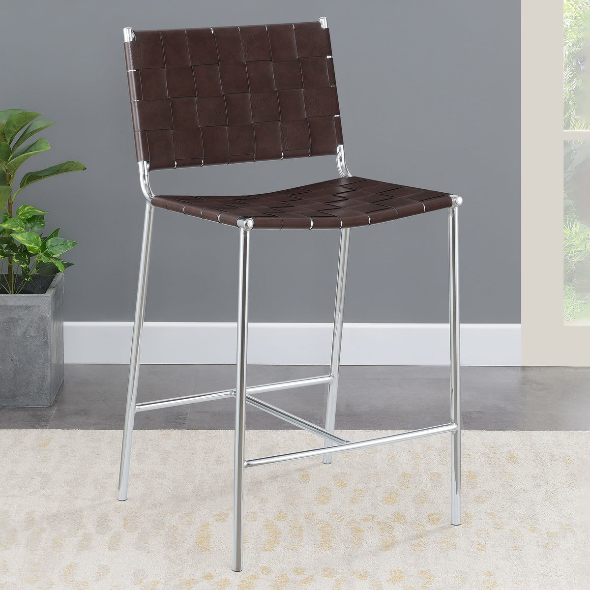 Adelaide Upholstered Counter Height Stool with Open Back Brown and Chrome Adelaide Upholstered Counter Height Stool with Open Back Brown and Chrome Half Price Furniture