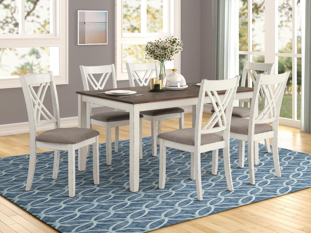 Fortress 7-piece Dining Set Chestnut and Vintage White Half Price Furniture