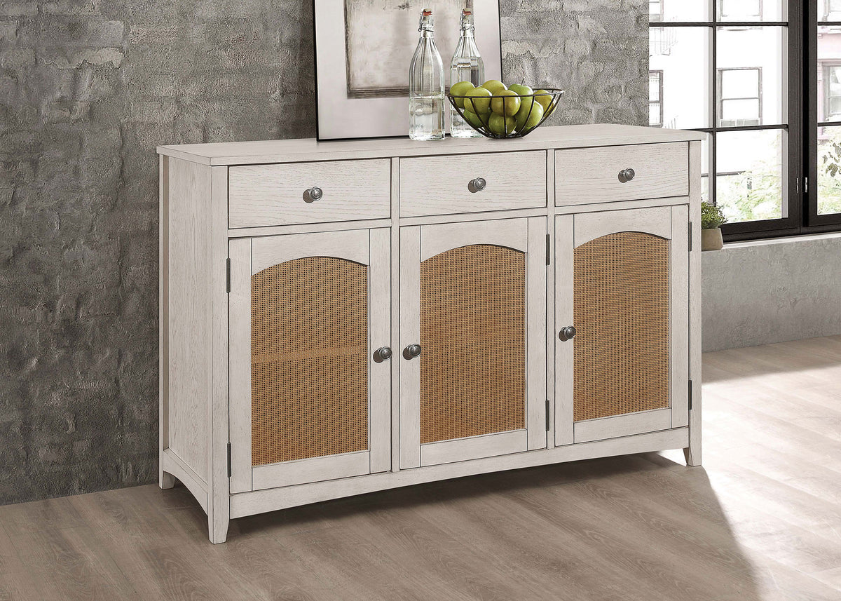 Kirby 3-drawer Rectangular Server with Adjustable Shelves Natural and Rustic Off White Kirby 3-drawer Rectangular Server with Adjustable Shelves Natural and Rustic Off White Half Price Furniture