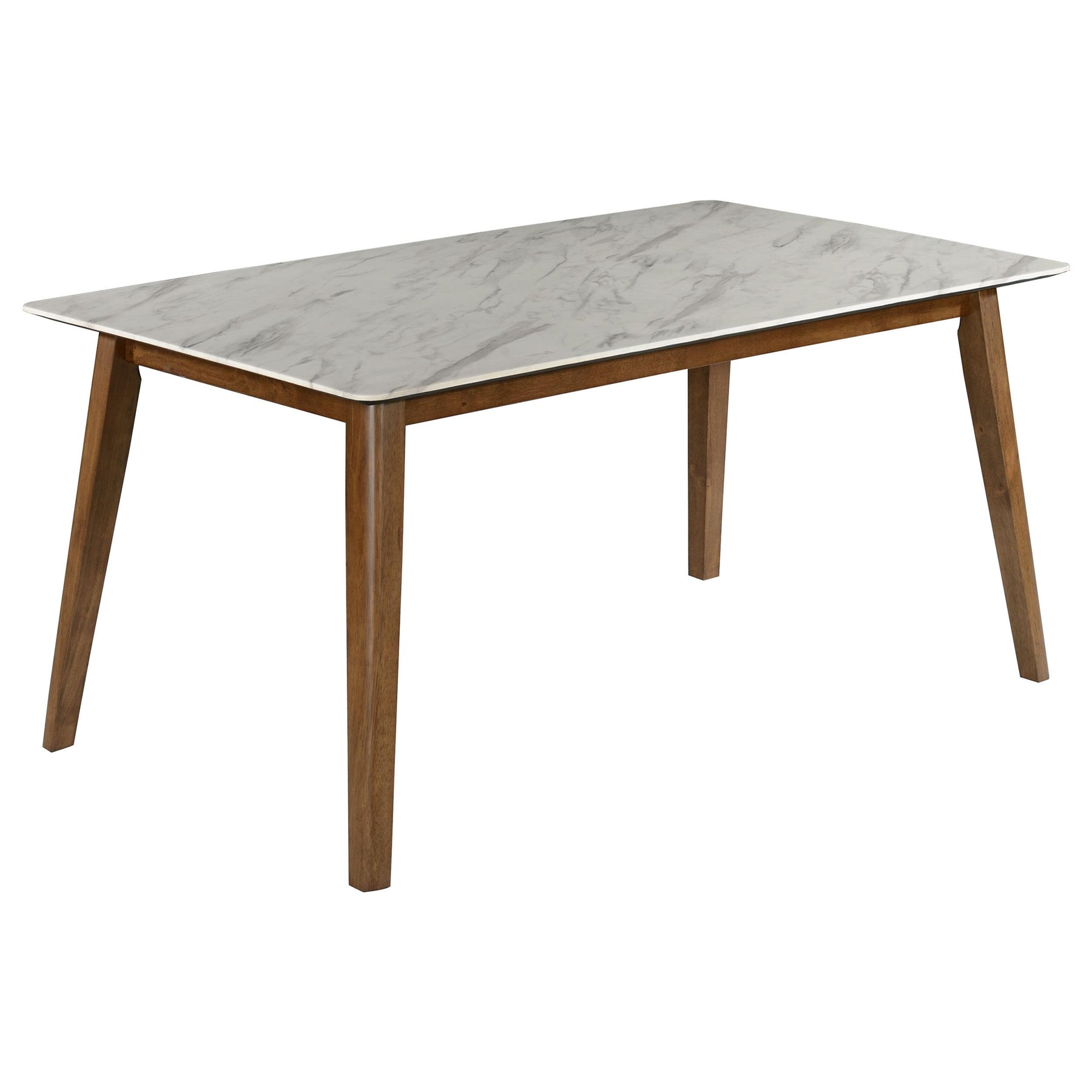 Everett Faux Marble Top Dining Table Natural Walnut and White Half Price Furniture