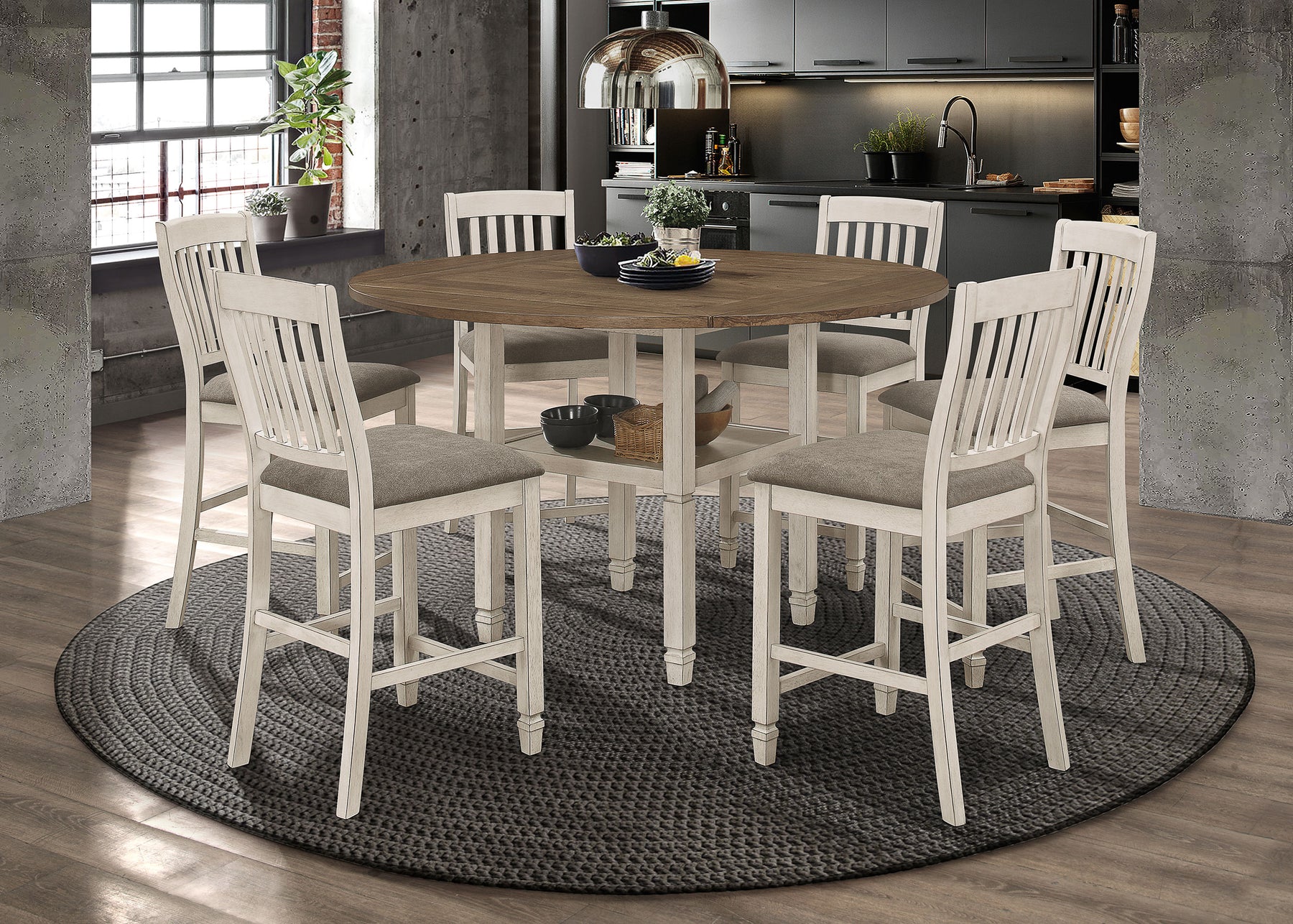 Sarasota 7-piece Counter Height Dining Set with Drop Leaf Nutmeg and Rustic Cream Half Price Furniture