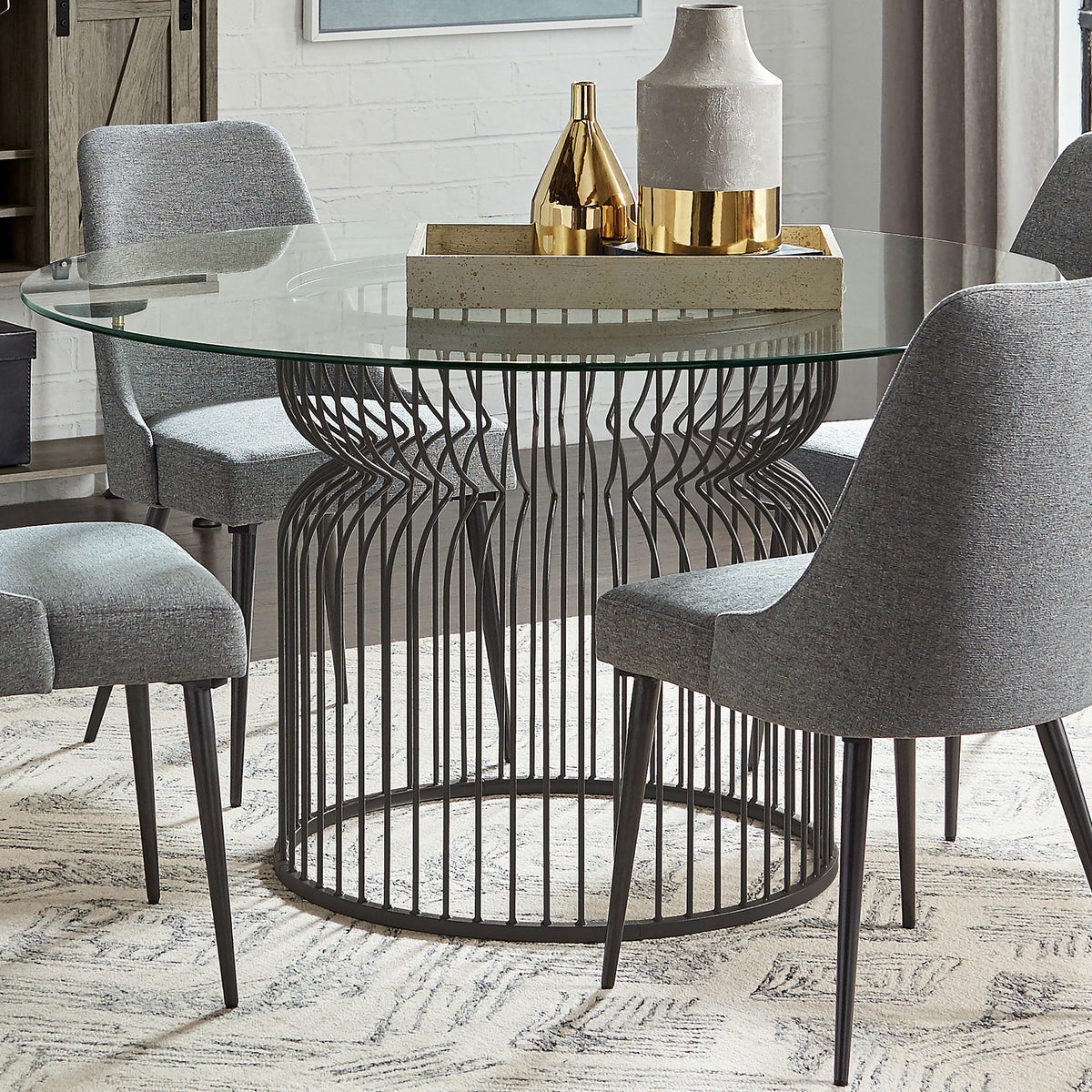 Granvia Round Glass Top Dining Table Clear and Gunmetal Granvia Round Glass Top Dining Table Clear and Gunmetal Half Price Furniture