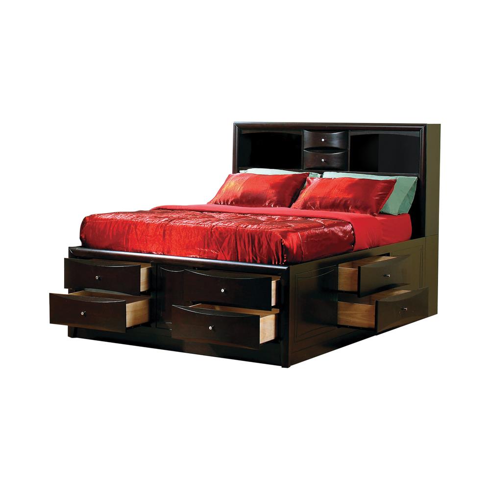 Phoenix 10-drawer Queen Bed Deep Cappuccino Phoenix 10-drawer Queen Bed Deep Cappuccino Half Price Furniture