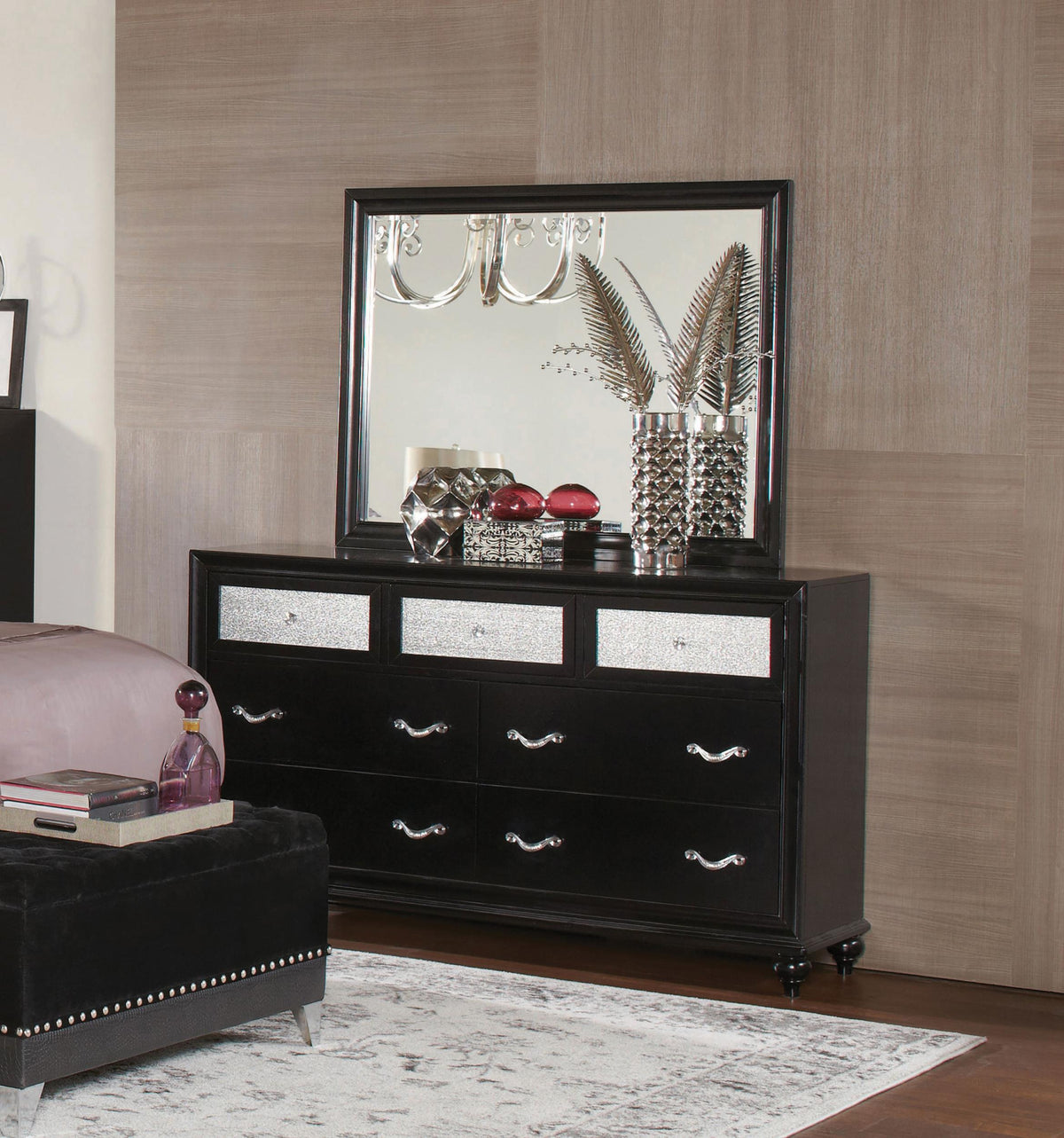 Barzini Rectangular Dresser Mirror Black  Las Vegas Furniture Stores
