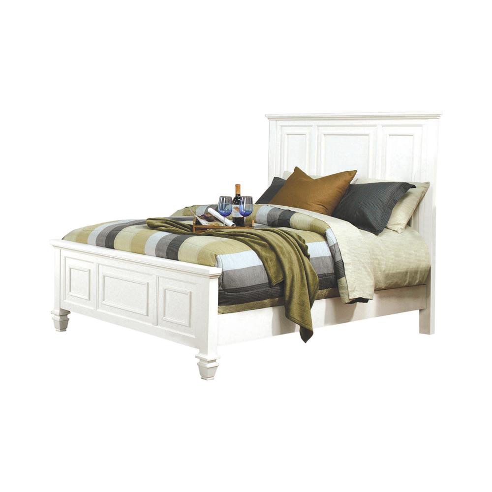 Sandy Beach California King Panel Bed with High Headboard Cream White Half Price Furniture