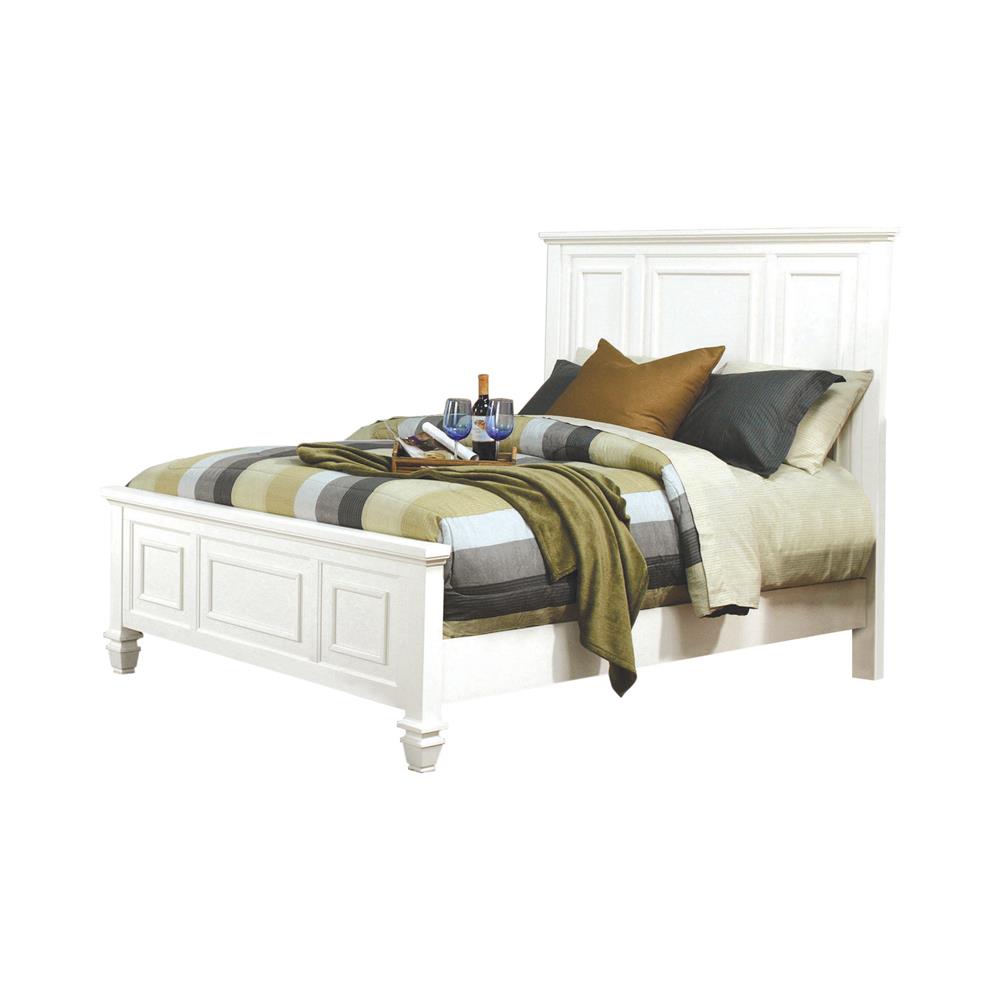 Sandy Beach Queen Panel Bed with High Headboard Cream White Half Price Furniture