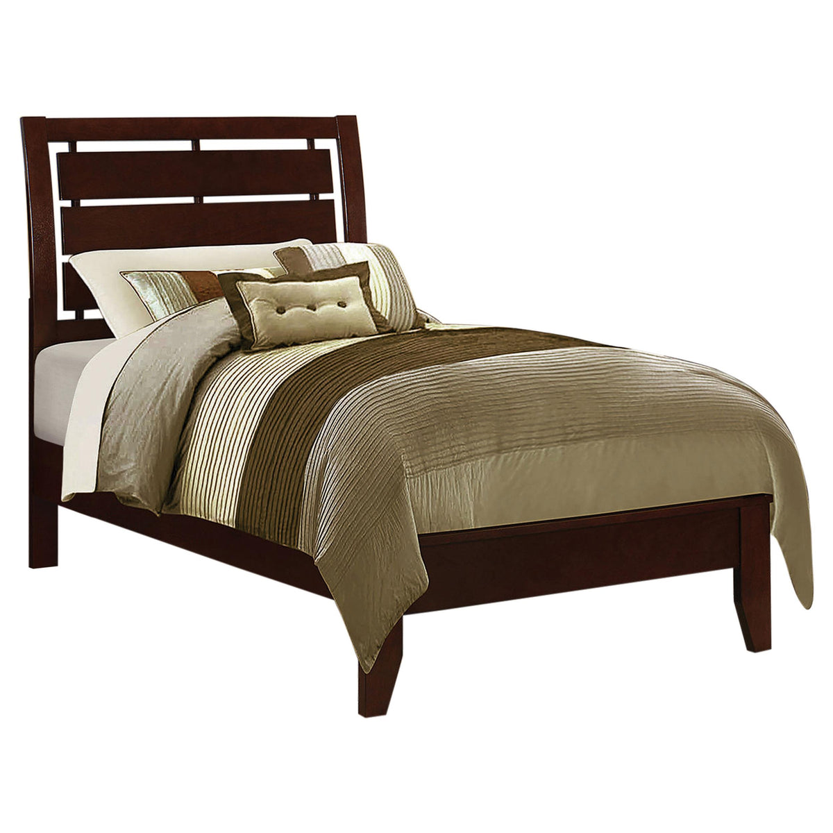 Serenity Twin Panel Bed with Cut-out Headboard Rich Merlot  Las Vegas Furniture Stores